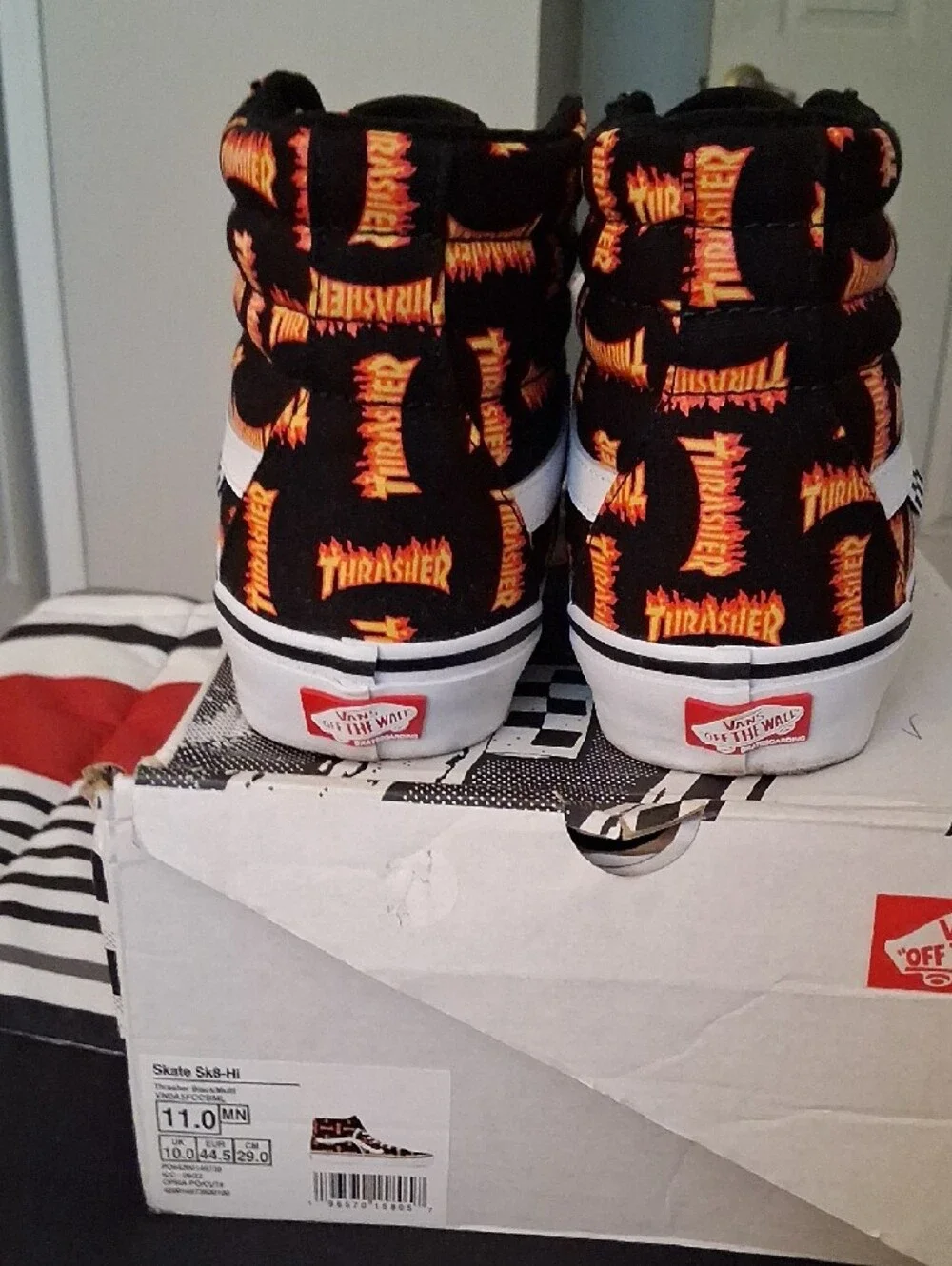 Vans High-Top Sneakers in Black and Orange Flame Print